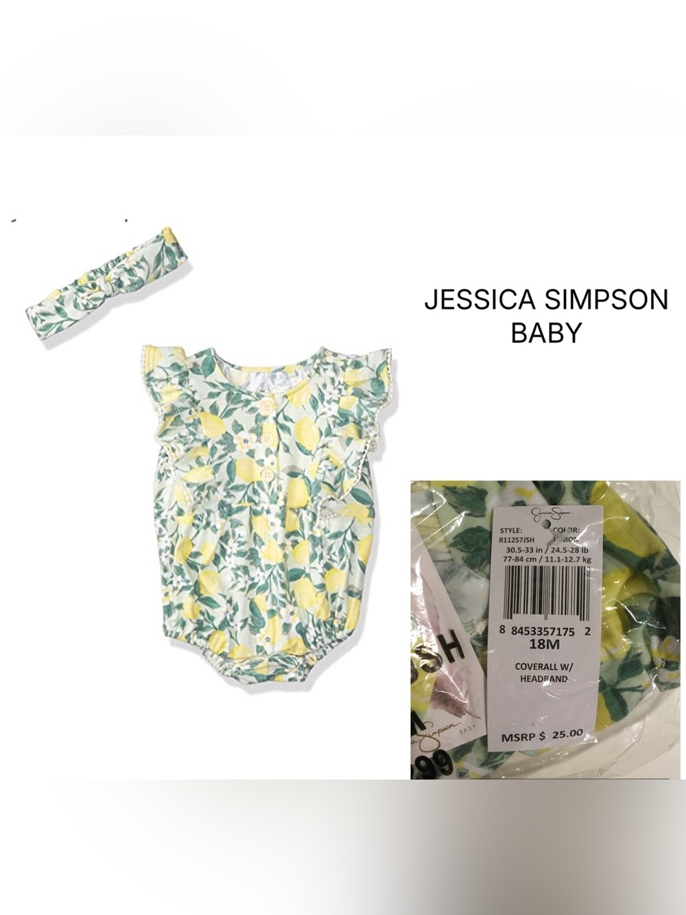 JESSICA SIMPSON BABY - 18M - NWT - 2PC YELLOW LEMON ROMPER AND HEADBAND